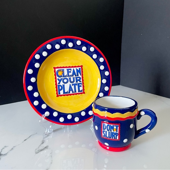 Plate & Mug SET "Clean Your Plate" & "Don't Slurp" by Mary Engelbreit - Picture 1 of 10